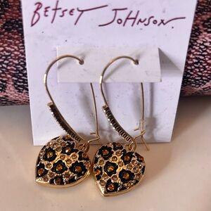 Betsey Johnson Gold and Black Leopard Heart Earrings